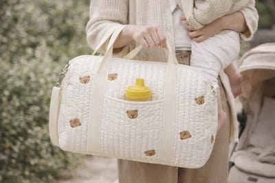 Joya Kids® Luiertas Groot | Weekendtas Baby | 48x28 cm | Crèmekleurig met Teddy Beertjes | Grote Verzorgingstas voor Babyspullen | Ideaal voor Vakantie of Kraambezoek
