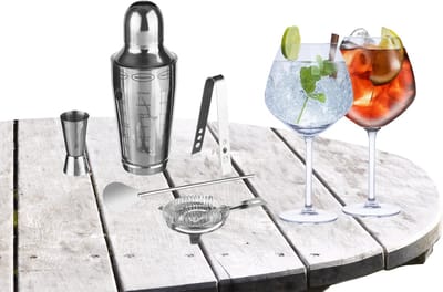 Cocktailshaker set RVS 5-delig inclusief 4x Gin Tonic glazen 730 ml