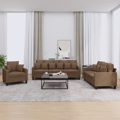 vidaXL - 3-delige - Loungeset - met - kussens - stof - bruin