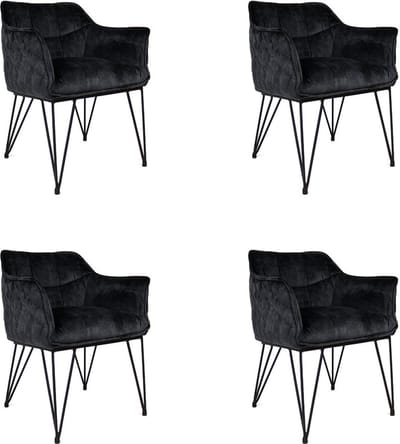Bronx71® Velvet eetkamerstoel Jayron antraciet - Eetkamerstoelen set van 4 - stoel