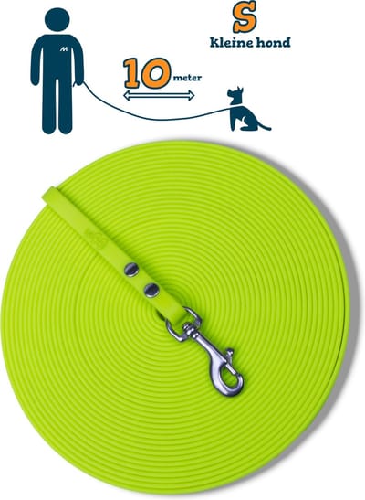 Miqdi BioThane® Sleeplijn 10 meter – zonder handvat – S (9 mm) – neon geel – waterdicht & sterk