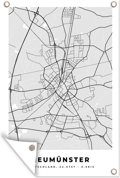 Muurdecoratie Duitsland - Neumünster - Plattegrond - Kaart - Stadskaart - 120x180 cm - Tuinposter - Tuindoek