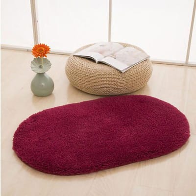 Tapis de Porte Ovale Antidérapant Tapis de Porte d'Intérieur Absorption d'Humidité Doux Confortable Peluche Tapis de Bain 40x60cm/15.7x23.6in (Oval Shape) rouge vin