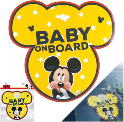 DISNEY Mickey Mouse Autoplaatje met zuignap, hangertje voor op de voorruit, autotoebehoren BABY ON BOARD
