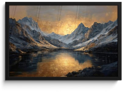 Poster in lijst - Fotolijst 60x40 cm - Posters - Berglandschap met Gouden Zonsondergang - Posterlijst zwart - Decoratie - Wanddecoratie woonkamer - Muurdecoratie slaapkamer