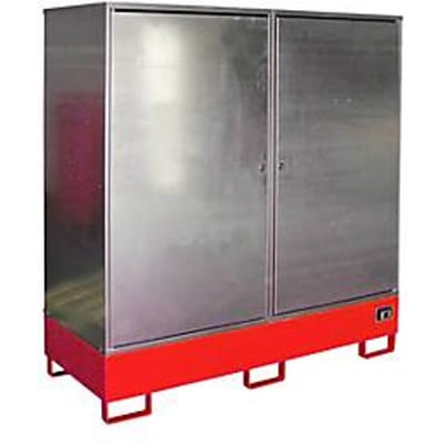 BAUER Gevaarlijke stoffen kast GS-2, plaatstaal, van onderen toegankelijk, B 1680 x D 690 x H 1780 mm, voor 2 x 200 l vaten, rood