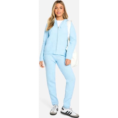 boohoo Dames Zacht fijn geweven ritssluiting door hoodie gebreid trainingspak | Hemelsblauw | Maat: Small