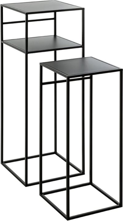 Zuiltafelset – Zwart staal – Set van 2 sokkels of plantentafels – 30x30x85 cm – Stijlvol en stevig design