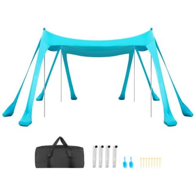 VEVOR strandtent met zonbescherming (UPF 50+) 3 x 3 x 2 m, strandtent met zandzakken, steunpalen en zandschepjes, draagbare zonnescherm voor gezinsuitjes, kamperen, vissen, groen
