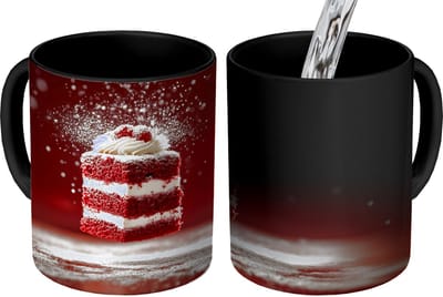 Magische Mok - Foto op Warmte Mokken - Koffiemok - Rode - Velvet - Taart - Eten - Magic Mok - Beker - 350 ML - Theemok