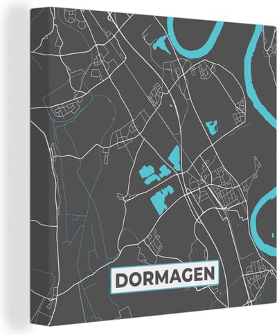 Canvas Schilderij Kaart – Plattegrond – Stadskaart – Dormagen – Duitsland – Blauw - 20x20 cm - Wanddecoratie