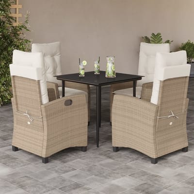 vidaXL - 5-delige - Tuinset - met - kussens - poly - rattan - beige