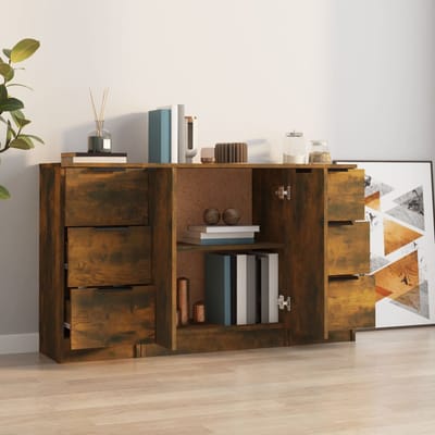 vidaXL - Dressoirs - 3 - st - bewerkt - hout - gerookt - eikenkleurig