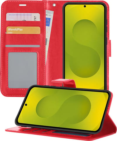 Hoesje - Met Pasjeshouder - Geschikt voor Samsung Galaxy S25 Plus - Luxe Bookcase Portemonee - Flip Case - Kunstleer Book Case - Flipcase - Book Cover - Walletcase - Portemonneehoes - Telefoonhoesjes - Rood