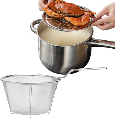 Friteuse Pan - Diepe Koekenpan - Frituren en Stomen - Inclusief Mandje - 38x13x19.5cm - Zilverkleurig