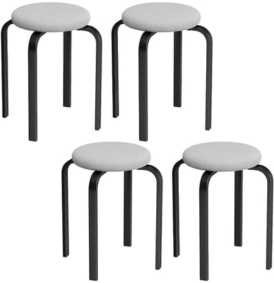 Pugsdrly Set van 4 stapelbare krukken - moderne gestoffeerde ronde krukken zonder rugleuning - voor keuken en eetkamer - grijs