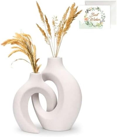 Keramische Vaas Set Van 2 - Witte Bloemenvaas - Design Vaas - Decoratieve Keramiek Vaas - Modern Tafel Vazen Decoratie