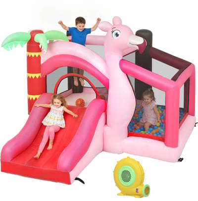 QJ Supply - Springkasteel - Opblaasbaar Kasteel - Glijbaan - Ballenbad - Trampoline - Binnen & Buiten - Kinderen - Roze
