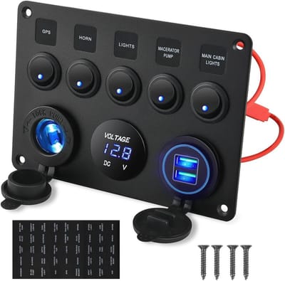 5-gangen Multifunctionele Rocker met Dubbele USB-oplader en Digitale Voltmeter voor Campers en Auto's