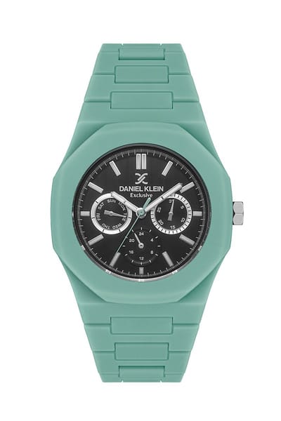 Daniel Klein DK.1.13559-3 - Horloge - Analoog - Mannen - Heren - Plastic band - Kunststof - Achthoek - Datumaanduiding - Tweede Tijdzone - 12/24 - Streepjes - LichtGroen - Zwart