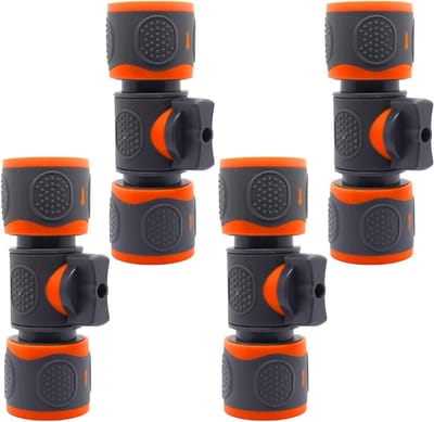Hose Connector Set van 4 Stuks met Controleklep voor Tuinslang, Geschikt voor Slangaansluitingen en Verlengen van Tuinslangen, 1/2 Inch