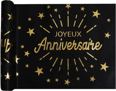 SANTEX - Non-woven Tafelloper Verjaardag Zwart Goud 5 m x 30 cm Chique Decoratie