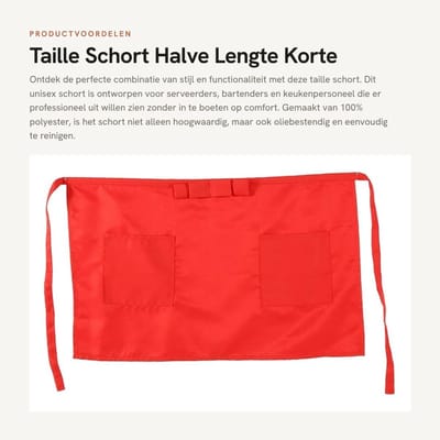 Dailygoods- Schort Korte Halve Lengte - Unisex - Met Zakken - Oliebestendig - 100% Polyester - Comfortabel en Makkelijk te Reinigen - Keukenschort