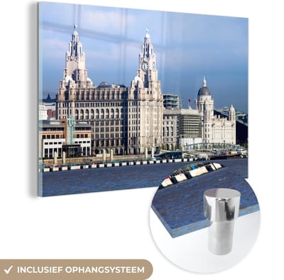 ® Glasschilderij 180x120 cm - Schilderij acrylglas - Engeland - Liverpool - Haven - Foto op glas - Muurdecoratie woonkamer - Wanddecoratie slaapkamer - Schilderijen