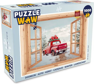 Puzzel Doorkijk - Auto - Kerst - Cadeaus - Winter - Landschap - Legpuzzel - Puzzel 1000 stukjes volwassenen - Kerst - Cadeau - Kerstcadeau voor mannen, vrouwen en kinderen