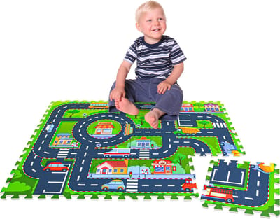 12 Stuks Speelmat Straten - 30x30 Speelmat Auto Weg - Straatmat Stad Tapijt Speelkleed Puzzelmat