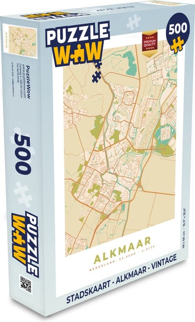 Puzzel Stadskaart - Alkmaar - Vintage - Legpuzzel - Puzzel 500 stukjes - Plattegrond