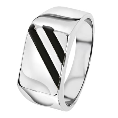 Lucardi Heren Zegelring met zwarte accenten - Ring - Vaderdag Cadeautje - Staal - Zilverkleurig