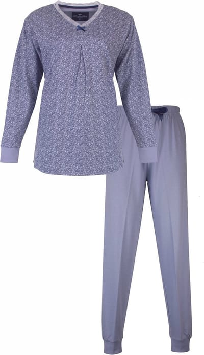 Medaillon Dames Pyjama - Lange Mouwen - Lavendel Blauw - Maat S