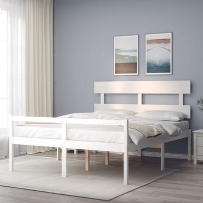 vidaXL Seniorenbed met hoofdbord massief hout wit 160x200 cm, senioren bed, bed, bed ombouw, bedframe, bedbodem, slaapkamermeubel, ouderen bed