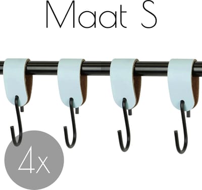 4x S-haak hangers - Handles and more® | LICHTBLAUW - maat S (Leren S-haken - S haken - handdoekkaakje - kapstokhaak - ophanghaken)