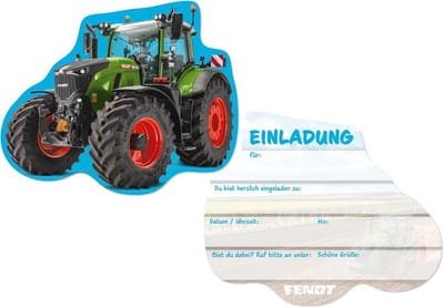 SnelShoppen - 8 Uitnodigingskaarten Fendt Tractor voor Kinderfeestje en Kinderverjaardag | Boerderij Landbouw Feestuitnodigingen Set | Feestaccessoire