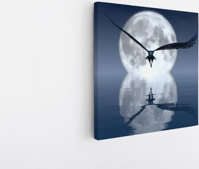 Saammp Canvas Schilderij - Zeearend voor de maan - Natuur - Dieren - 20x20 - Foto op canvas - Wanddecoratie - Muurdecoratie Woonkamer - Slaapkamer decoratie - Canvas Print
