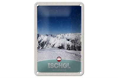 Blechschild Reise 12x18cm Ischgl Östereich Winter Wälder Urlaub Schild