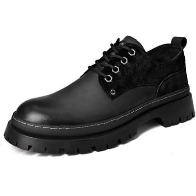 Herfst Nieuwe Casual Mode Herenschoenen Retro Eerste Laag Rundleer Werkschoenen Herenkleding Slijtvaste Lage Top Platform Schoenen 44 zwart