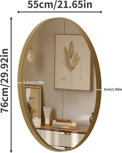 Badkamerspiegel - Spiegel - Ovaal - Goud - Metaal Aluminium - Spiegel - Hangspiegel - Wandspiegel - 77x55 cm