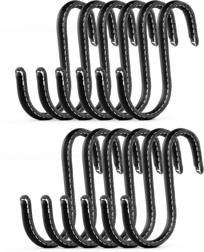 Brute Strength - Leren S-haken - Zwart - 12 stuks - Kledinghaak – Leer - kapstokhaak - Ophanghaken – handdoekhaakjes