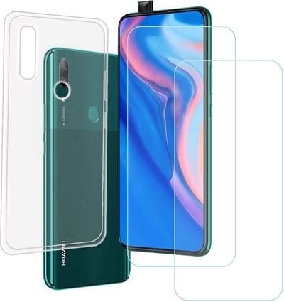 Hoesje Geschikt voor: Huawei P Smart Z Transparant TPU Siliconen Soft Case + 2X Tempered Glass Screenprotector