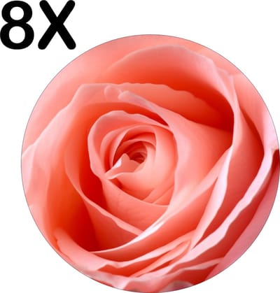 Luxe Ronde Placemat - Roze Roos van Dichtbij - Set van 8 Placemats - 50x50 cm - 2 mm dik Vinyl - Anti Slip - Afneembaar