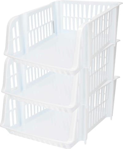 Plasticforte Stapelbare opbergmand - 3x - Wit - 16L - kunststof - 38 x 28 x 15 cm