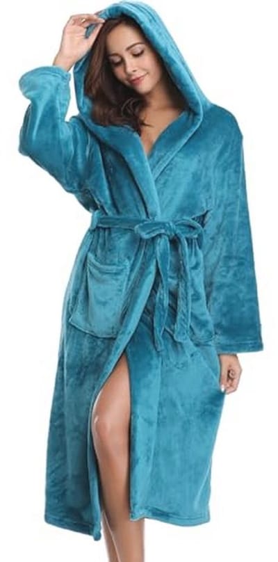 Vlazom Women's Dressing Gown Flannel Soft Bathrobe Warm Bathrobes with Hood or Shawl Collar for Cold Winter