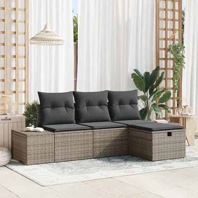 vidaXL - Bankstel - 4 - st - poly - rattan