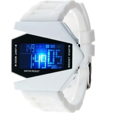 Digitale Vliegtuig Horloge Multifunctioneel Unisex Kleurrijk LED Vliegtuig Horloge voor Dames en Heren Wit wit