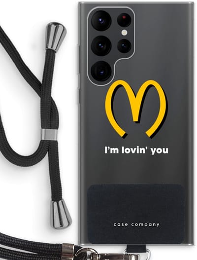 Case Company® - Hoesje met koord geschikt voor Samsung Galaxy S22 Ultra hoesje met Koord - I'm lovin' you - Telefoonhoesje met Zwart Koord - Bescherming aan alle Kanten en Over de Schermrand