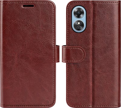 MobyDefend Hoesje - Geschikt voor Oppo A17 - Wallet Book Case (Sluiting Achterkant) - Bruin