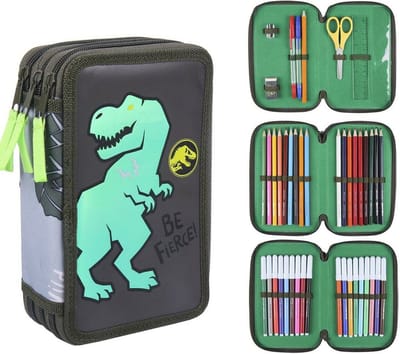 Schooletui met Accessoires Jurassic Park Schoolpennenzak Donkergroen (12,5 x 6,5 x 19,5 cm)